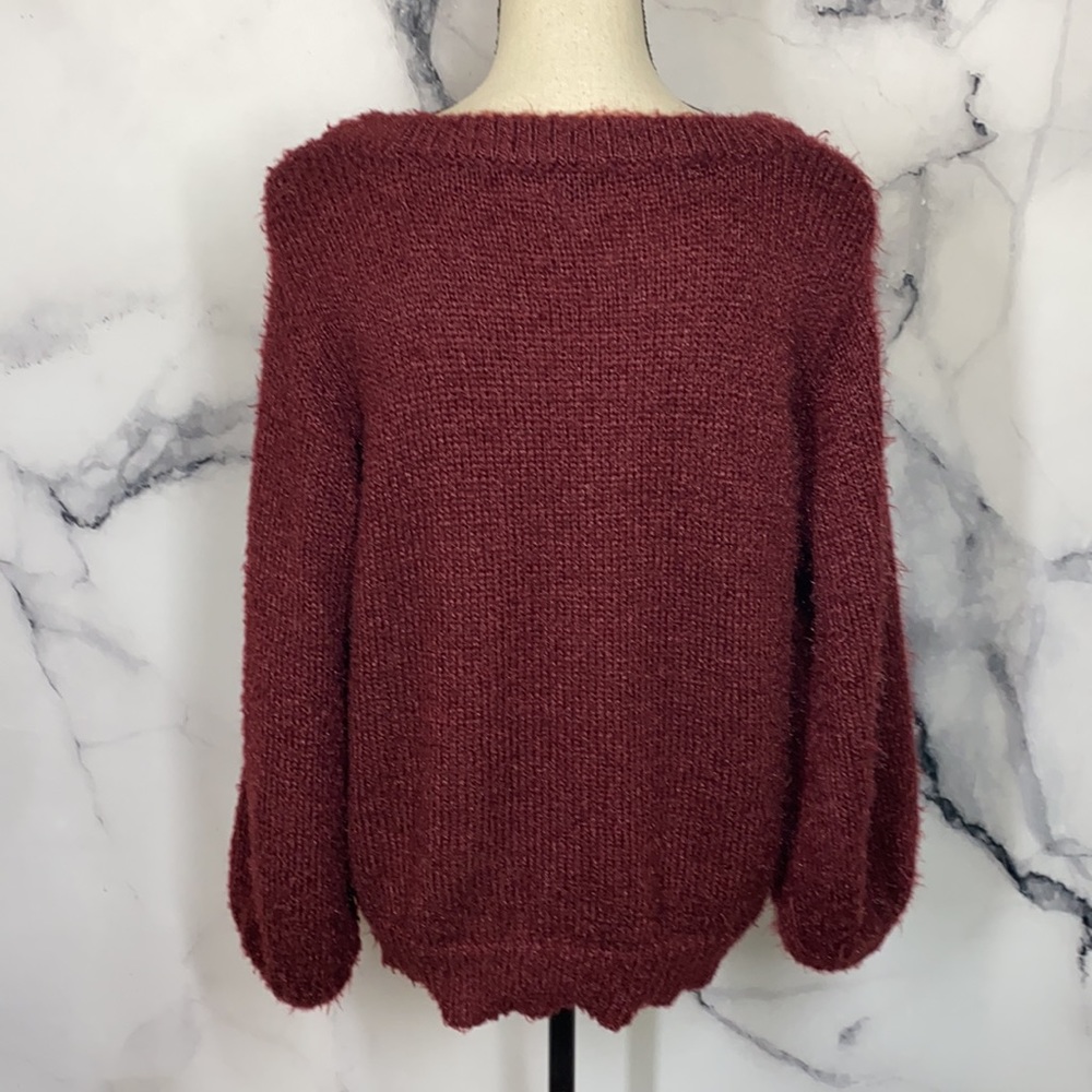 A NEW DAY red fuzzy balloon sleeve sweater Medium - Picture 4 of 7